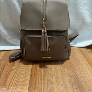 Chic Taupe Backpack with Gold Details